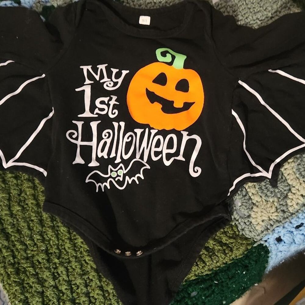 Baby unisex bat onesie babies first Halloween pumpkin bat 1st Halloween 6-12m - Picture 7 of 9